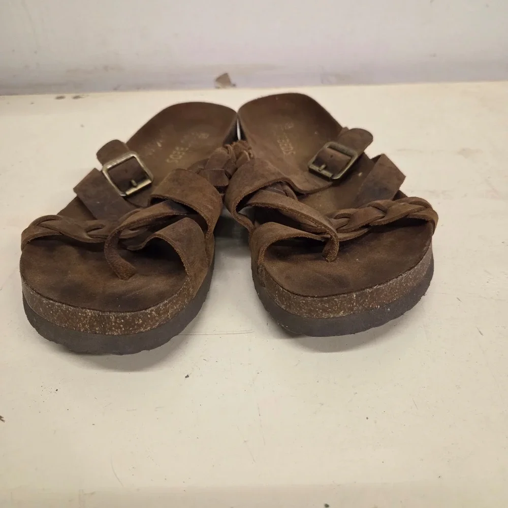 White Mountain Footbeds Brown Suede Braided Strappy Buckle Slide Sandals Mens 9